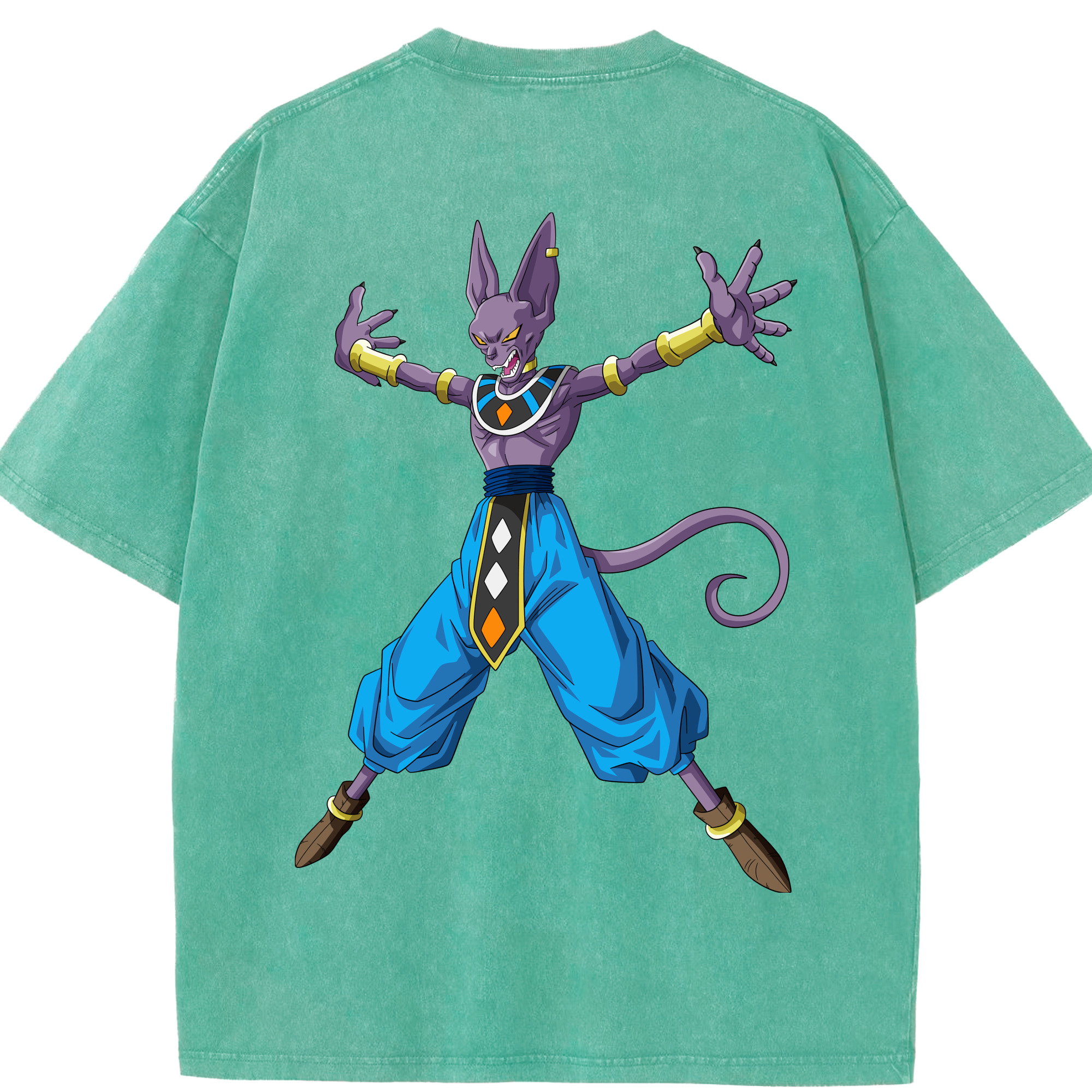 （画像用） ドラゴンボール ビルス 破壊神ビルス DRAGON BALL Beerus Birusu 綿100% ヴィンテージ風 半袖Tシャツ（背面プリント）
